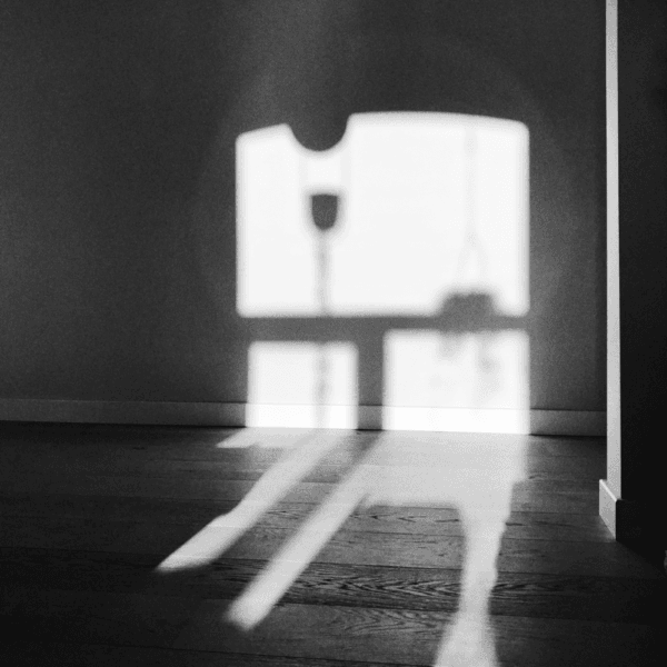 Black and white photograph in windows shadows on the wall